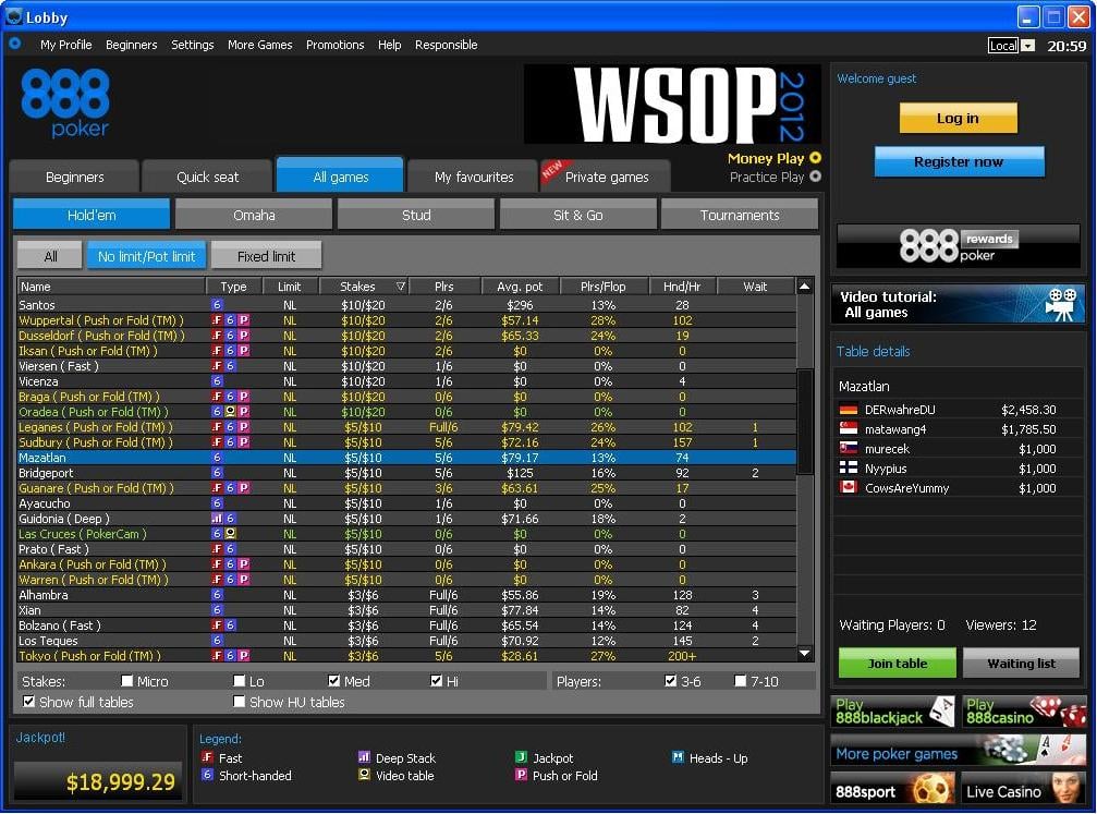 888 Poker Lobby